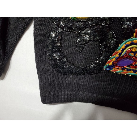 Vintage 90s Sweater Faux Gemstone Beaded Sequin Pullover Crewneck Sweater - L - Picture 4 of 6